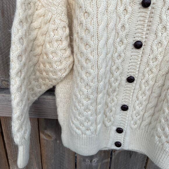 Vintage Gaeltarra Cardigan Sweater New Wool Irish Knit Cable Knit Cream Large - Picture 4 of 10